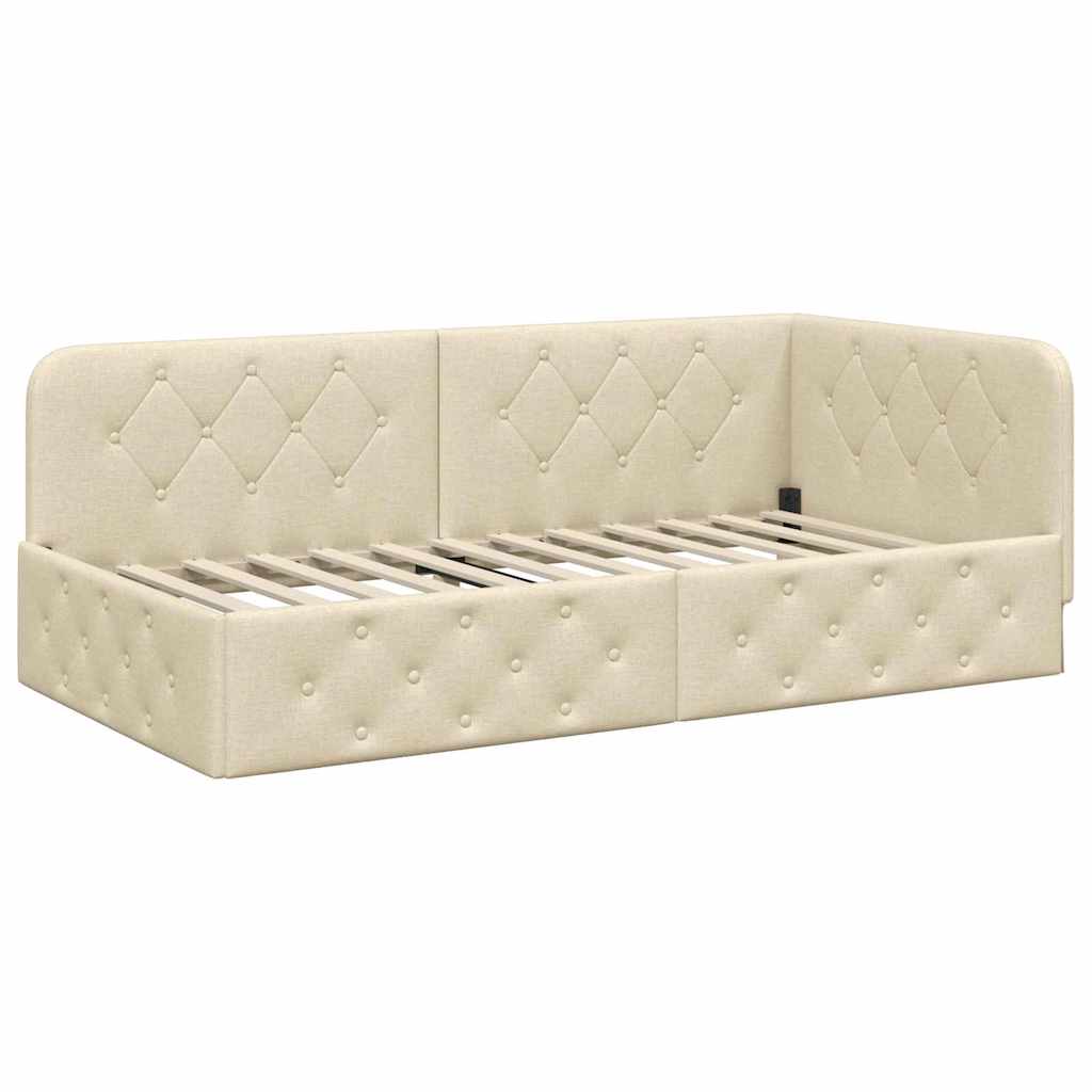 Eckbettgestell Creme 90 x 200 cm Stoff