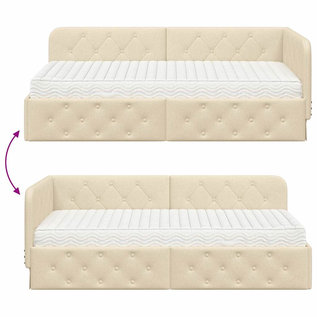 Eckbettgestell Creme 90 x 200 cm Stoff