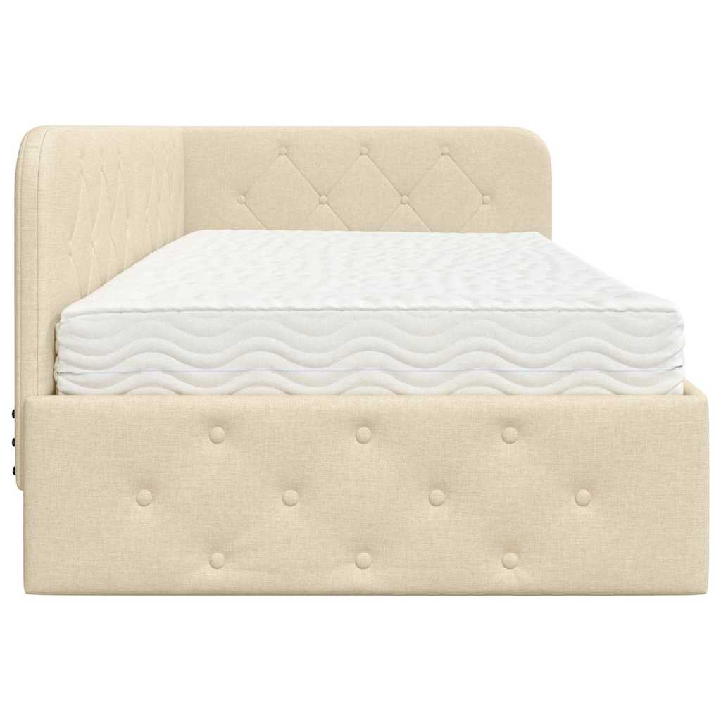 Eckbettgestell Creme 90 x 200 cm Stoff