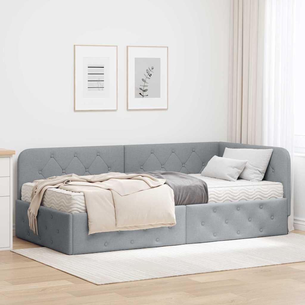 Eckbettgestell Hellgrau 100 x 200 cm Stoff