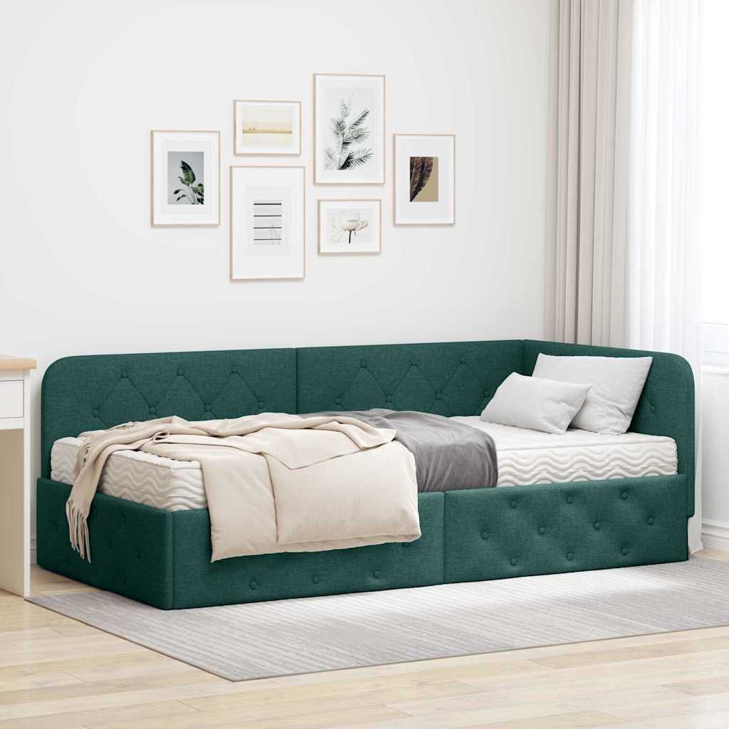 Eckbettgestell Dunkelgrün 100 x 200 cm Stoff