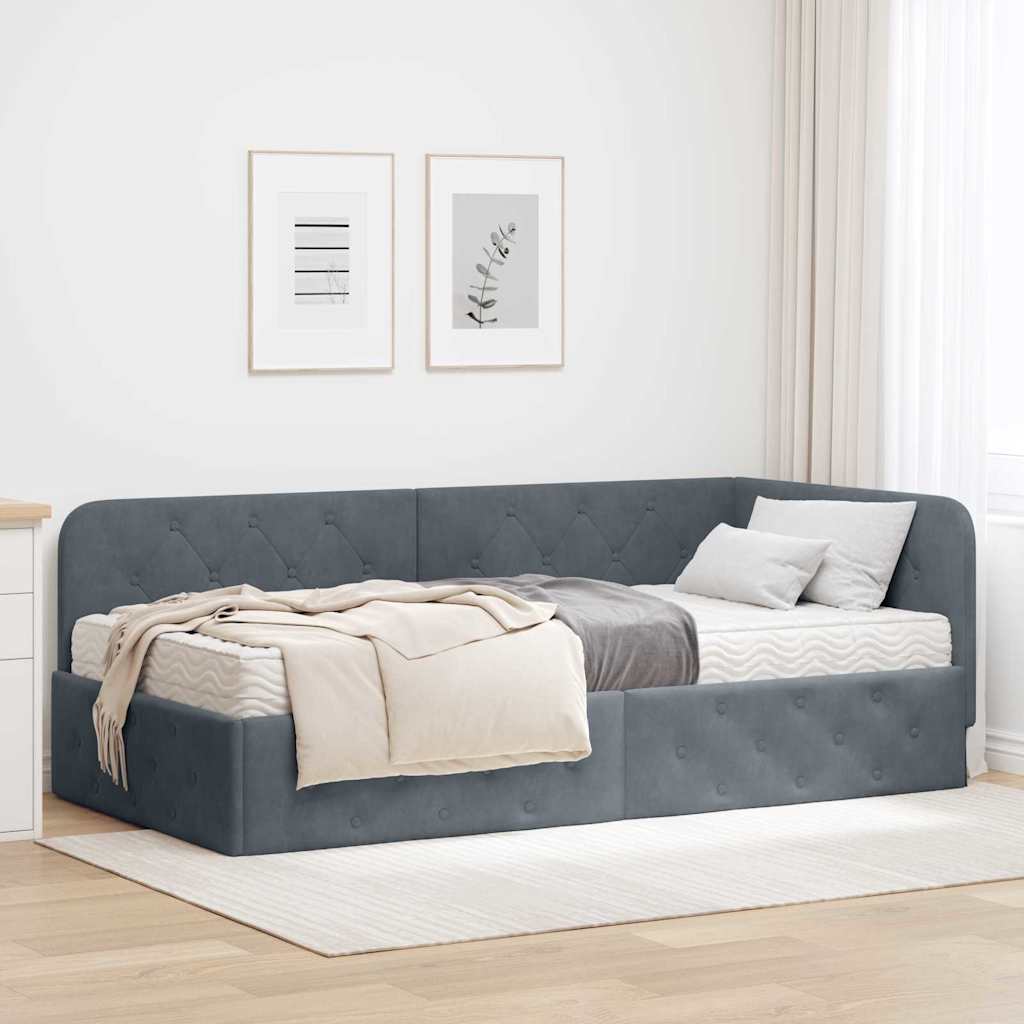 Eckbettgestell Dunkelgrau 90 x 200 cm Samt