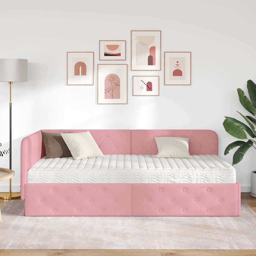 Eckbettgestell Rosa 90 x 200 cm Samt