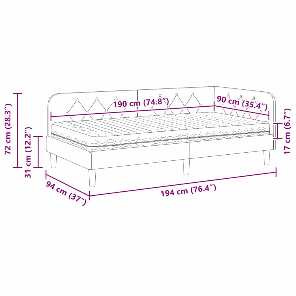 Eckbettgestell Schwarz 90 x 190 cm Stoff