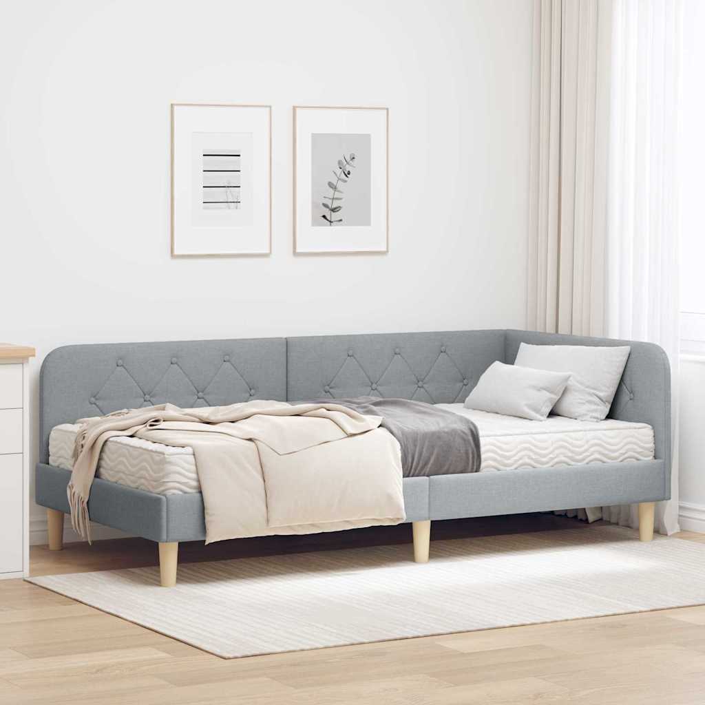 Eckbettgestell Hellgrau 90 x 200 cm Stoff