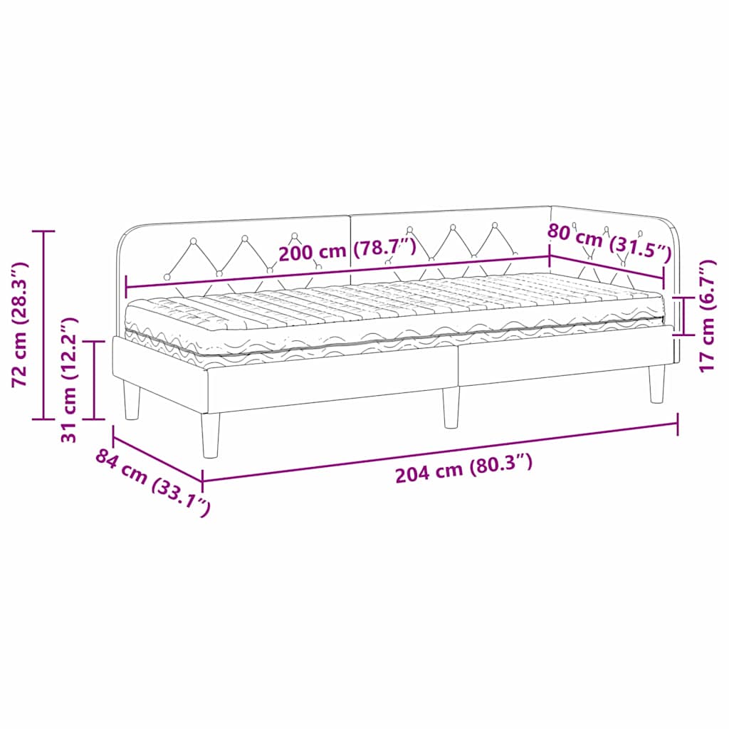 Eckbettgestell Schwarz 80 x 200 cm Samt
