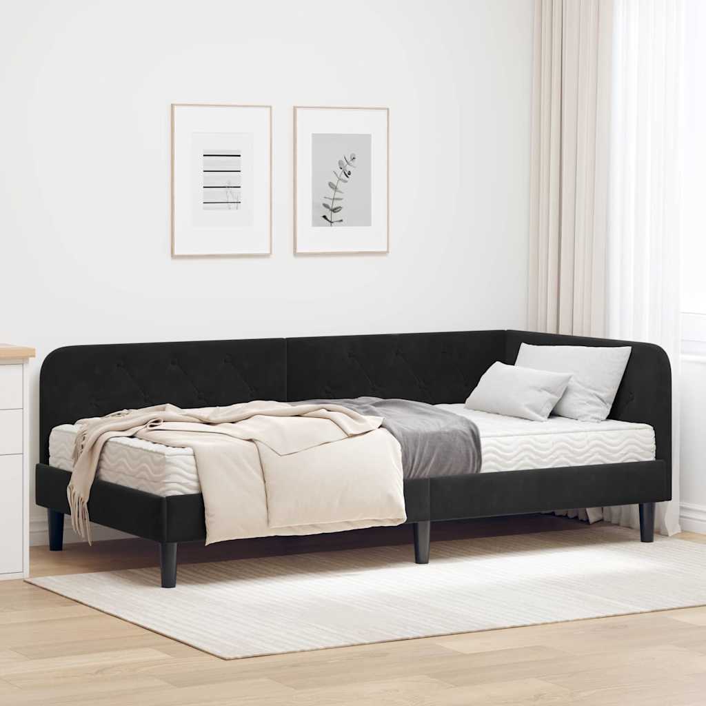 Eckbettgestell Schwarz 90 x 190 cm Samt