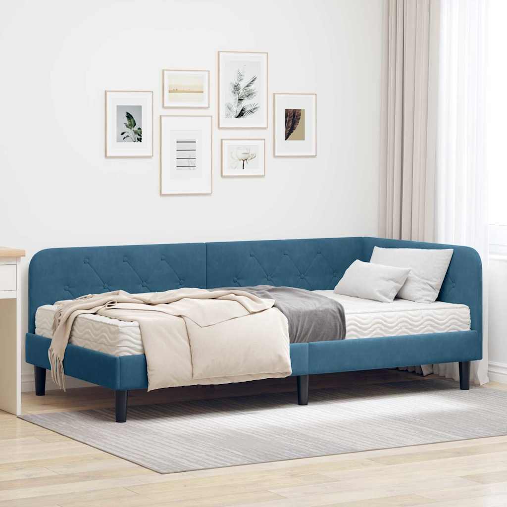 Eckbettgestell Blau 90 x 200 cm Samt