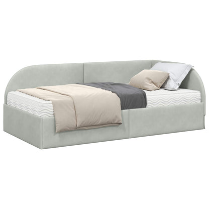 Eckbettgestell mit Matratze 2 stk. Hellgrau 90 x 190 cm Samt