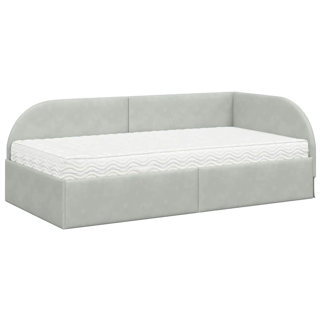Eckbettgestell mit Matratze 2 stk. Hellgrau 90 x 190 cm Samt