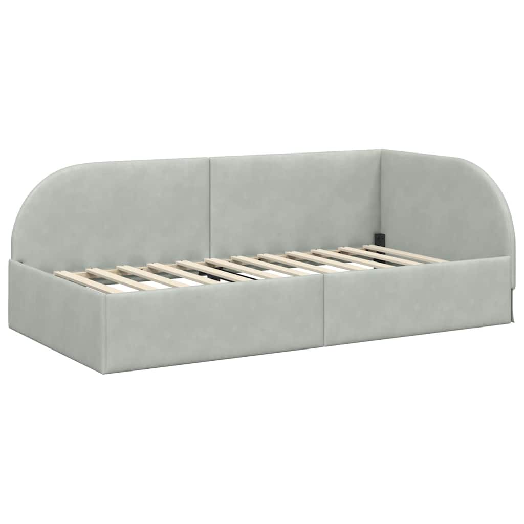 Eckbettgestell mit Matratze 2 stk. Hellgrau 90 x 190 cm Samt