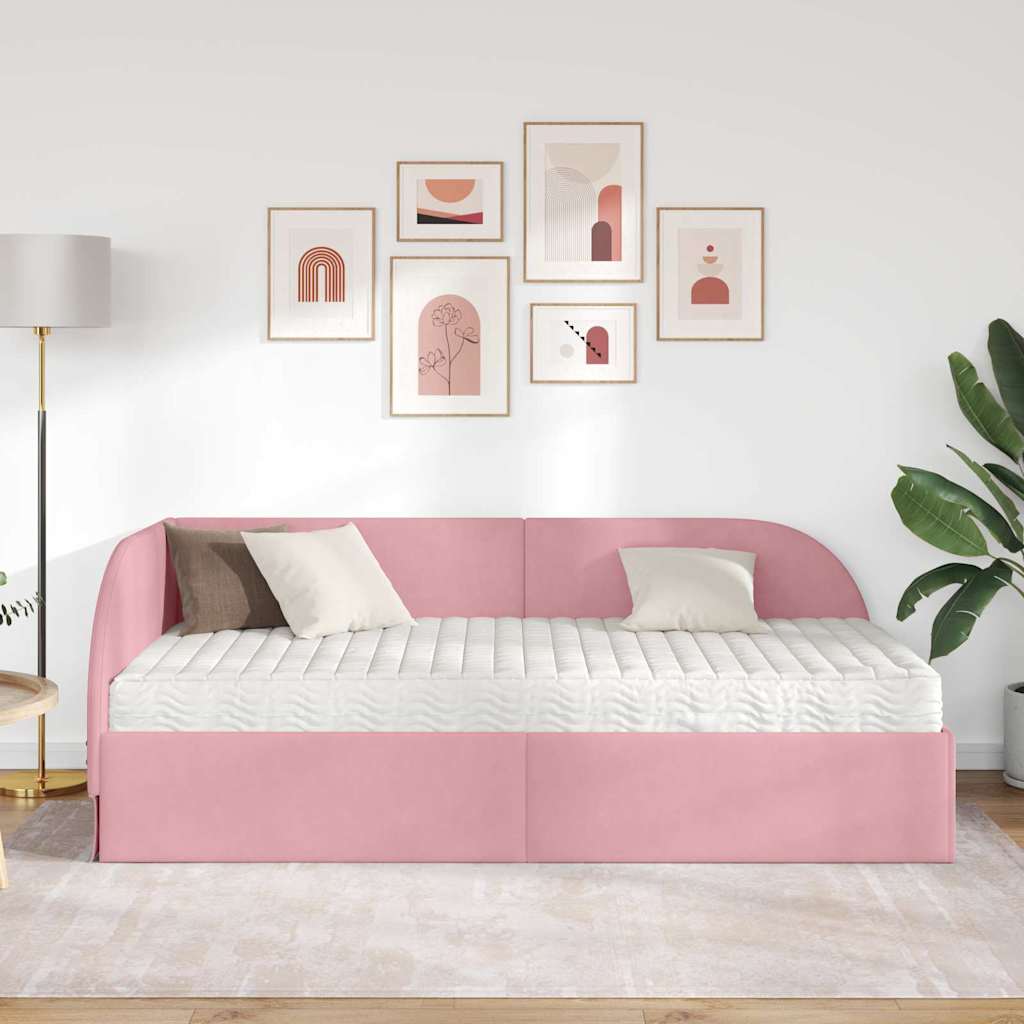 Eckbettgestell mit Matratze 2 stk. Rosa 90 x 190 cm Samt