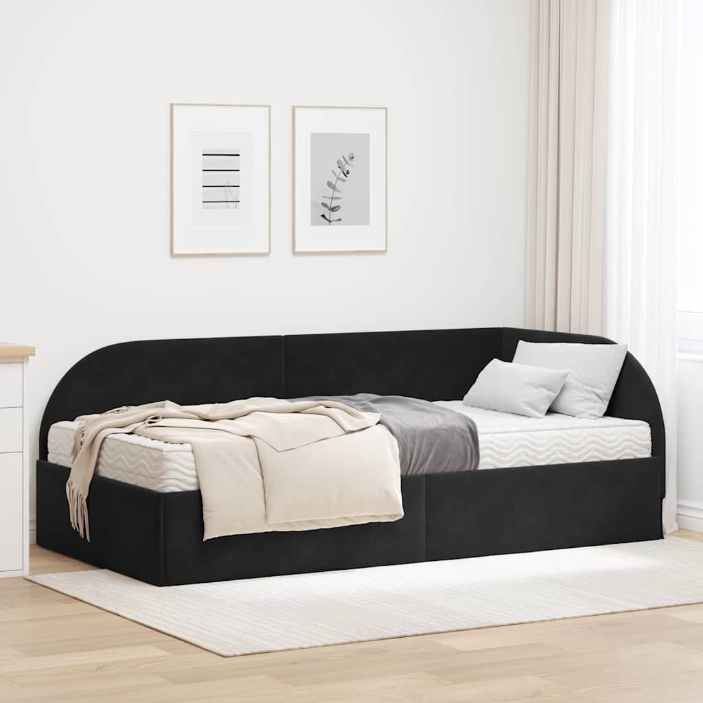 Eckbettgestell mit Matratze 2 stk. Schwarz 90 x 190 cm Samt