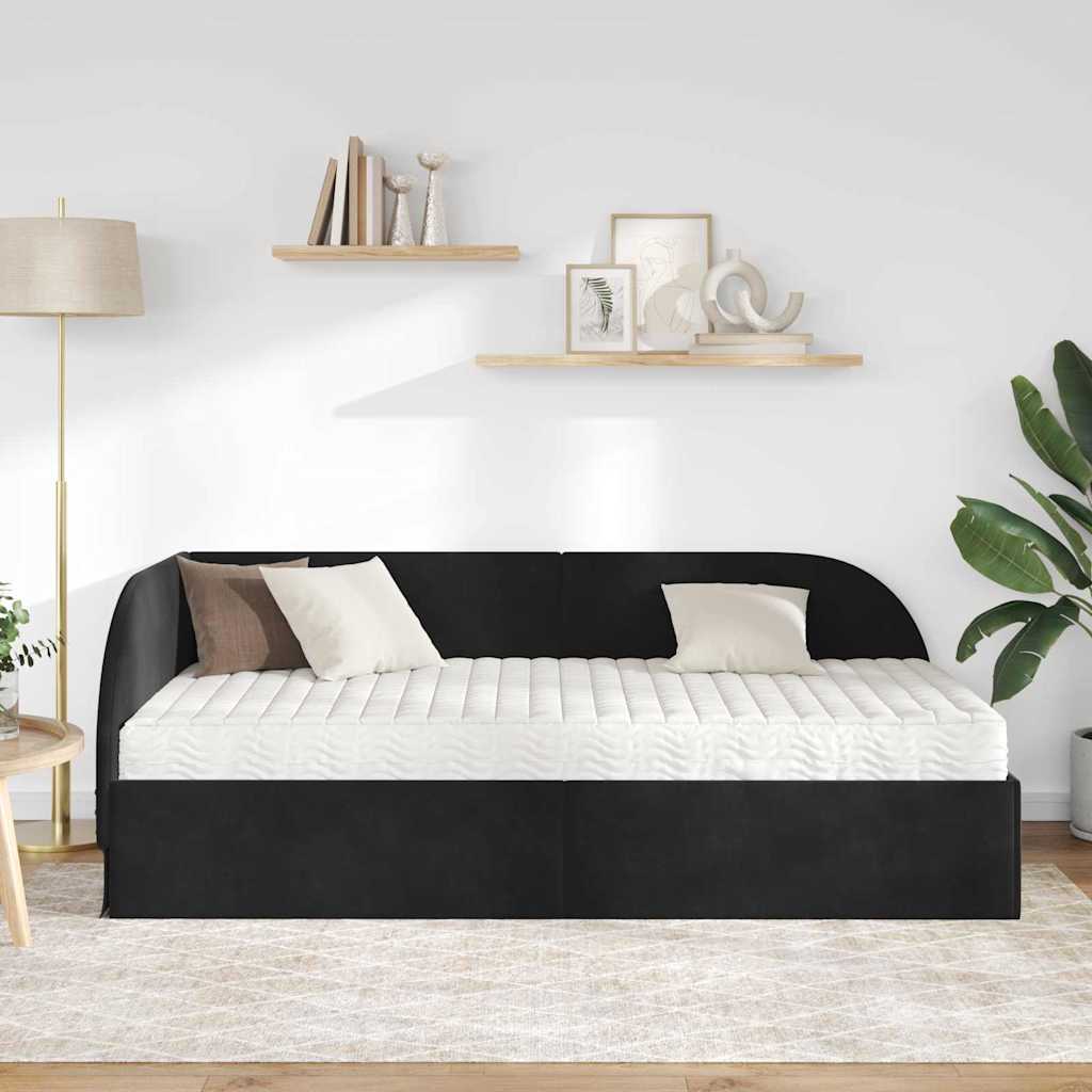 Eckbettgestell mit Matratze 2 stk. Schwarz 90 x 190 cm Samt