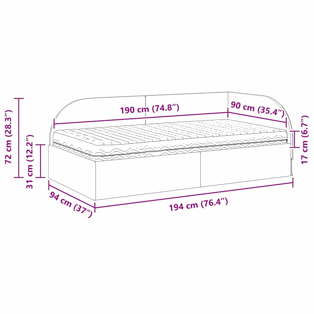 Eckbettgestell mit Matratze 2 stk. Schwarz 90 x 190 cm Samt
