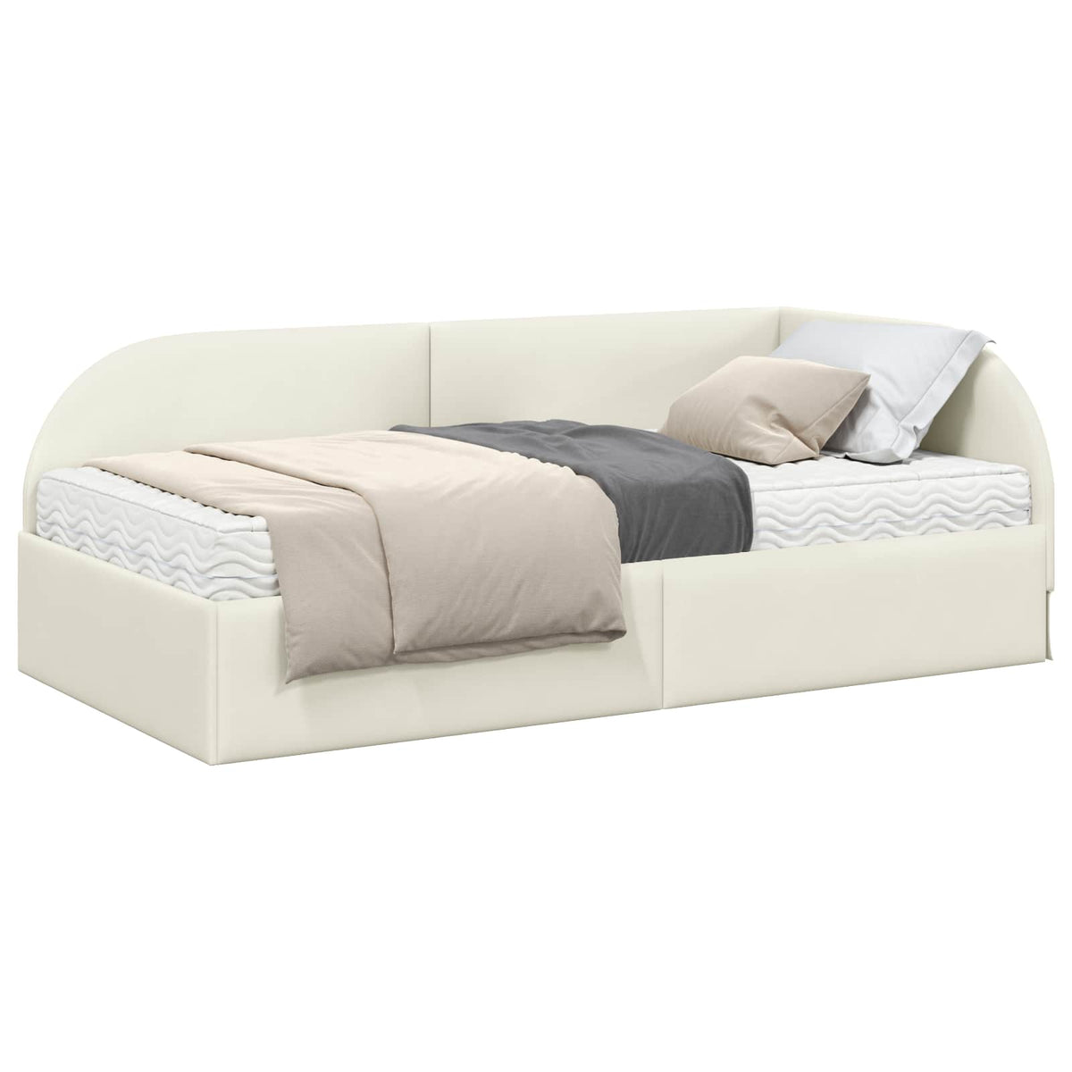 Eckbettgestell mit Matratze 2 stk. Creme 90 x 190 cm Samt