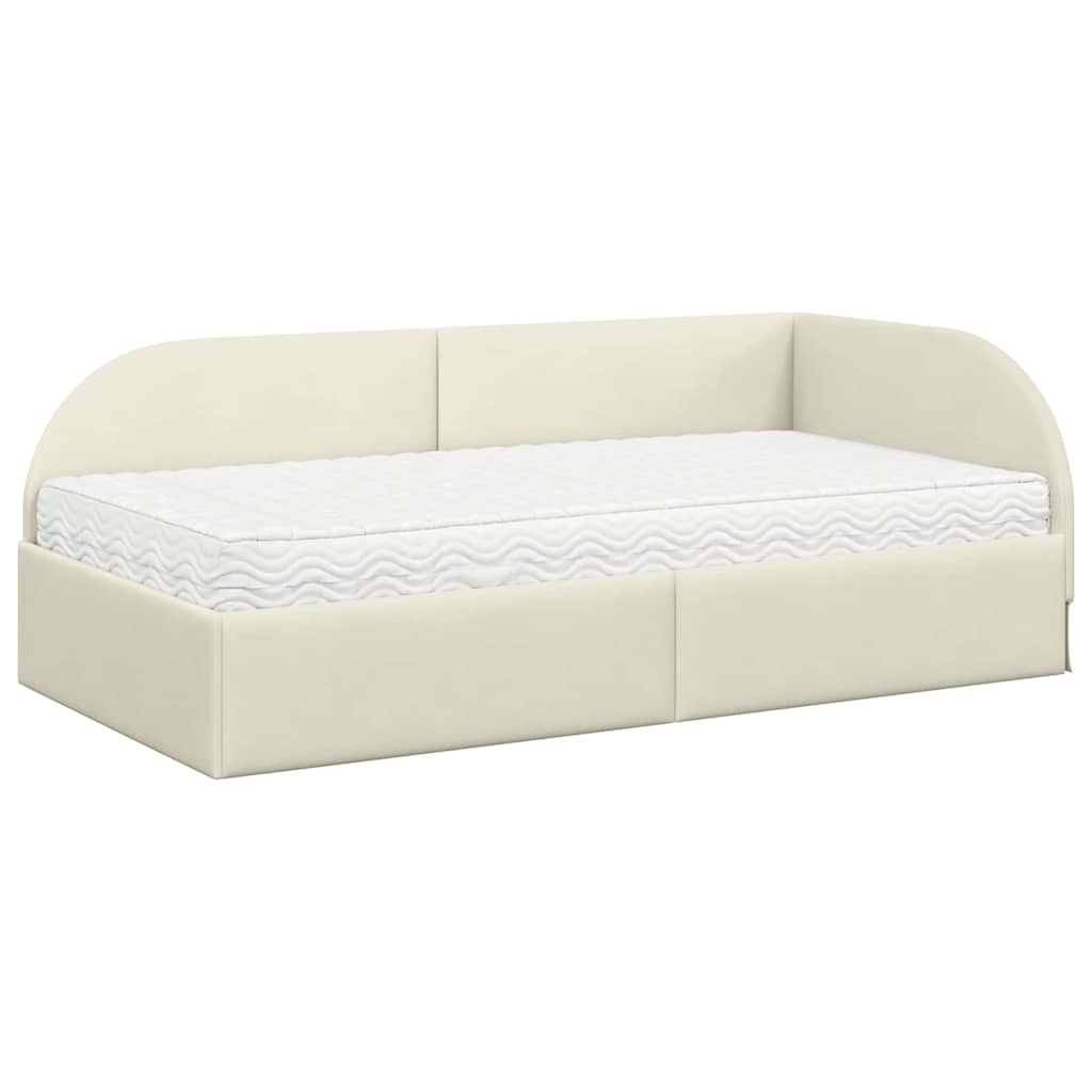 Eckbettgestell mit Matratze 2 stk. Creme 90 x 190 cm Samt