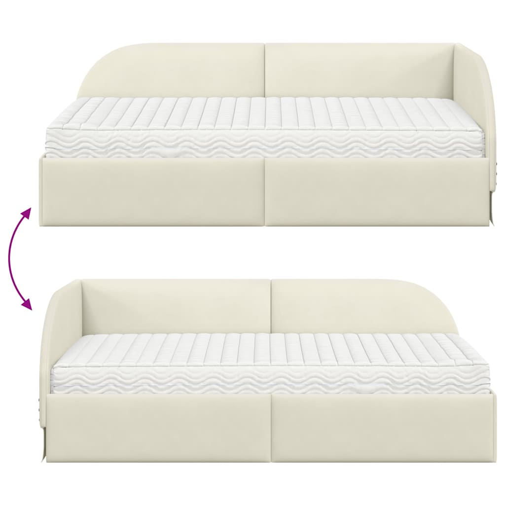 Eckbettgestell mit Matratze 2 stk. Creme 90 x 190 cm Samt