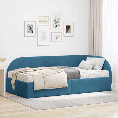 Eckbettgestell mit Matratze 2 stk. Blau 90 x 200 cm Samt