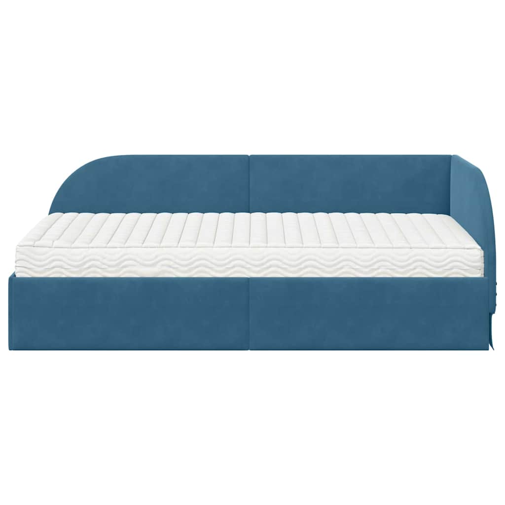 Eckbettgestell mit Matratze 2 stk. Blau 90 x 200 cm Samt