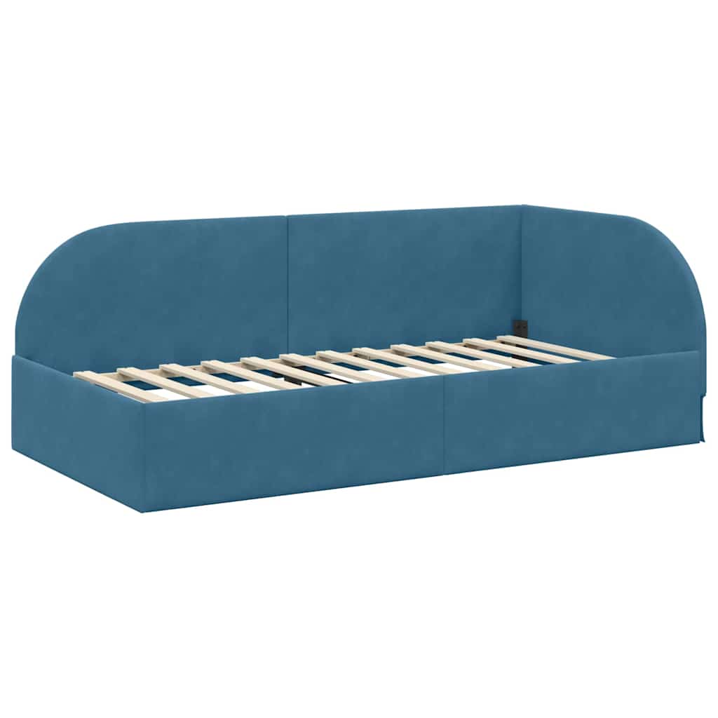 Eckbettgestell mit Matratze 2 stk. Blau 90 x 200 cm Samt
