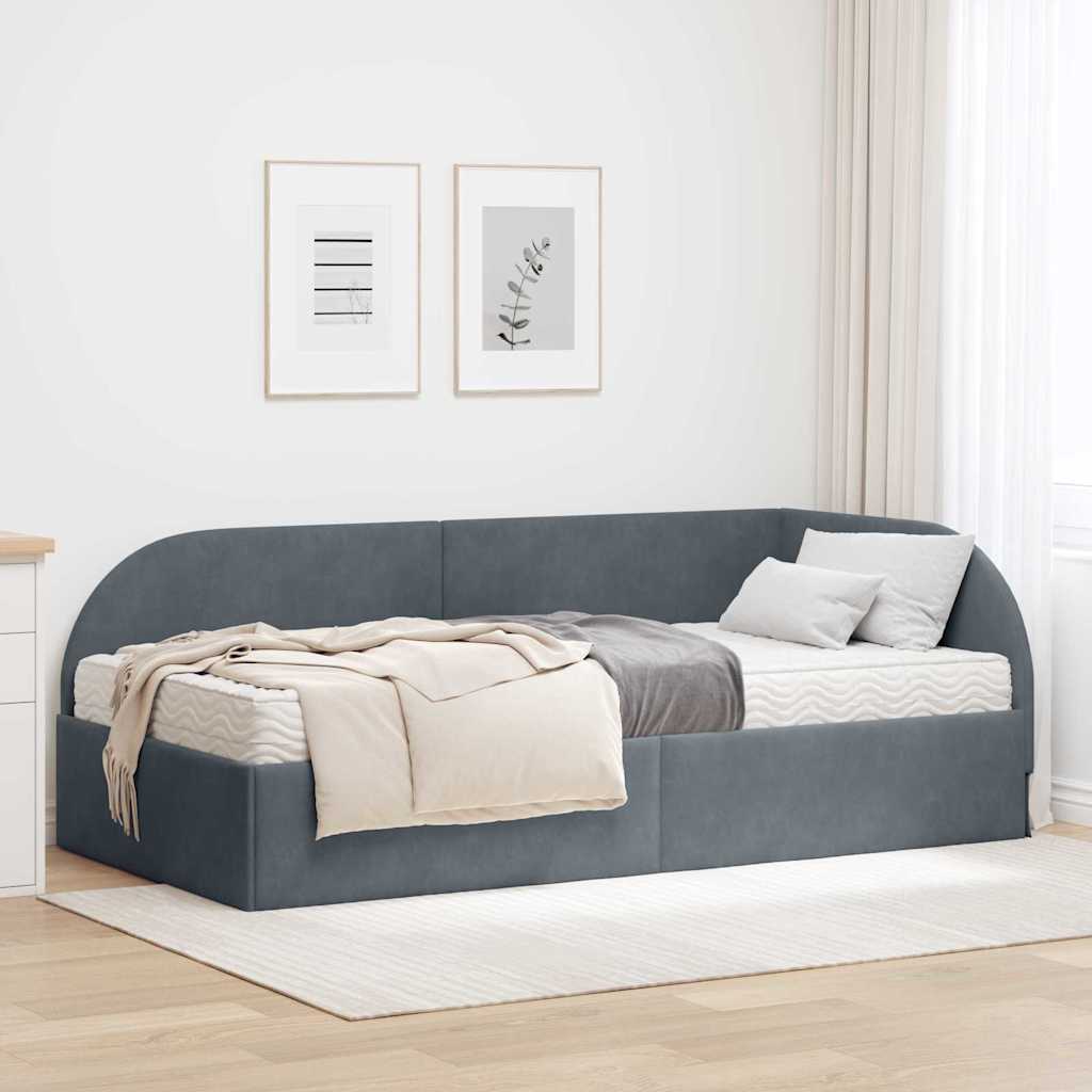 Eckbettgestell mit Matratze 2 stk. Dunkelgrau 90 x 200 cm Samt
