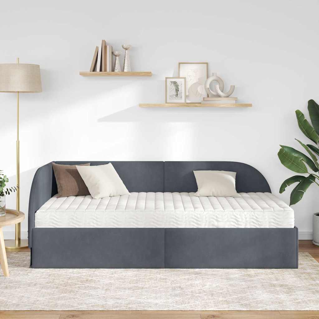 Eckbettgestell mit Matratze 2 stk. Dunkelgrau 90 x 200 cm Samt