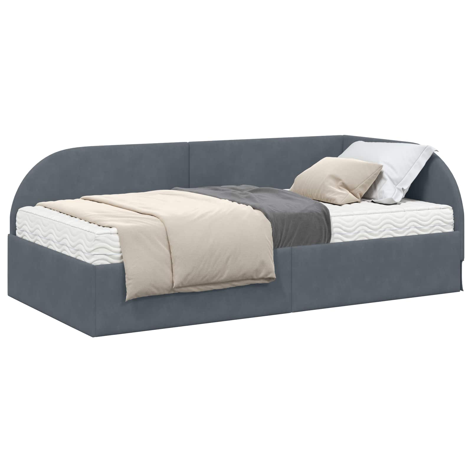 Eckbettgestell mit Matratze mit Kopfteil 2 pcs Grau Samt