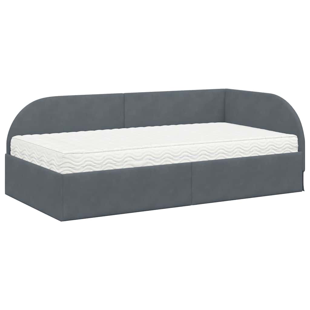 Eckbettgestell mit Matratze mit Kopfteil 2 pcs Grau Samt