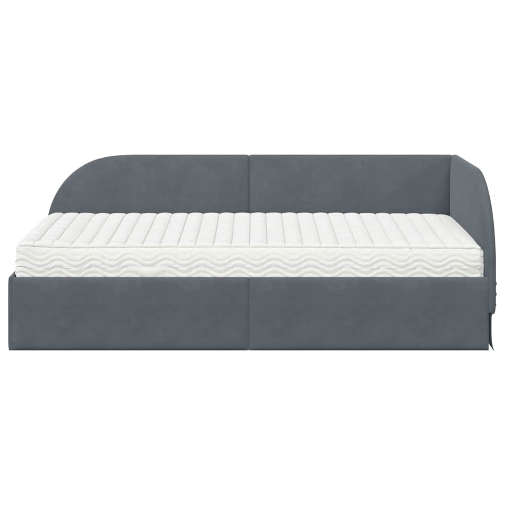Eckbettgestell mit Matratze mit Kopfteil 2 pcs Grau Samt