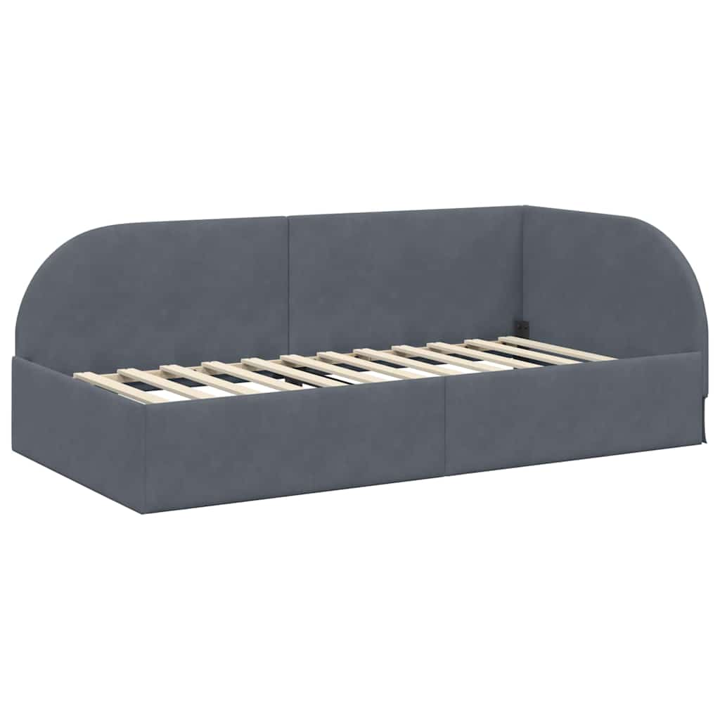 Eckbettgestell mit Matratze mit Kopfteil 2 pcs Grau Samt
