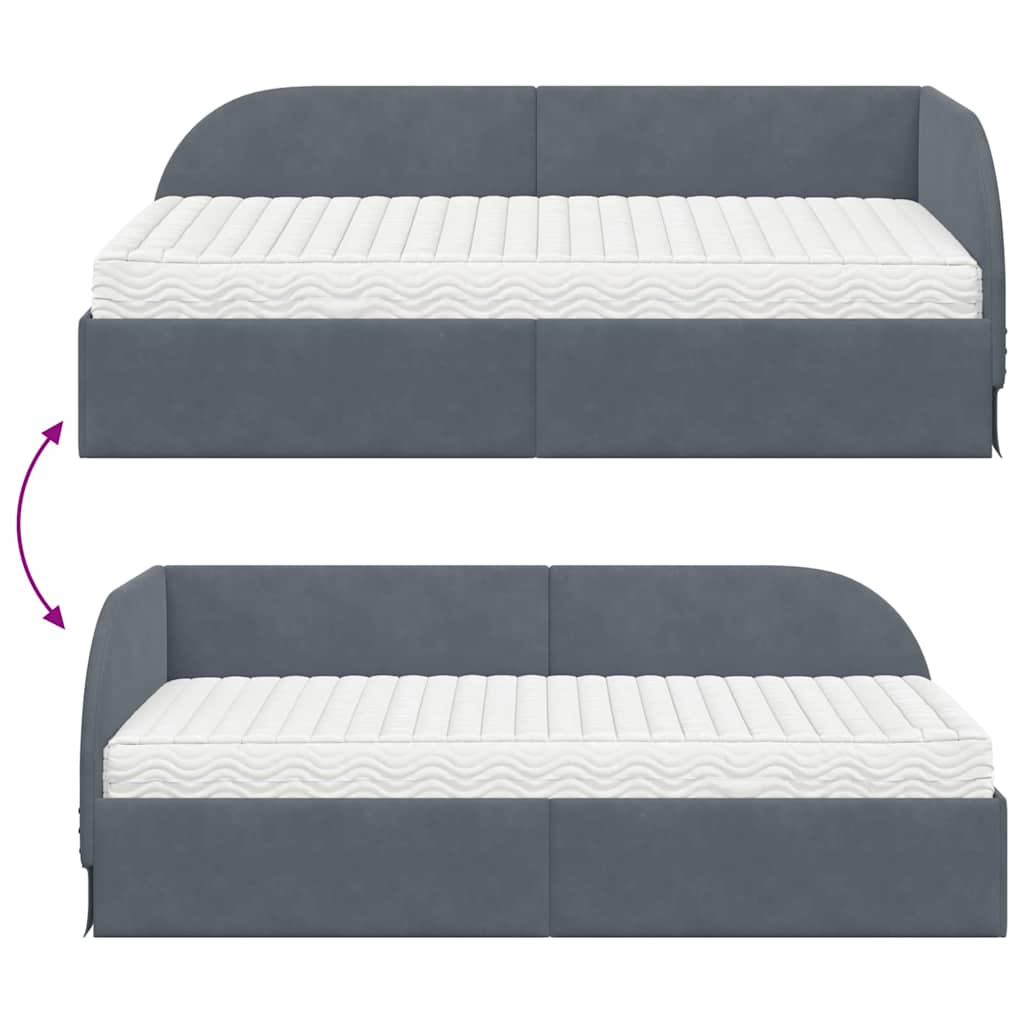 Eckbettgestell mit Matratze mit Kopfteil 2 pcs Grau Samt