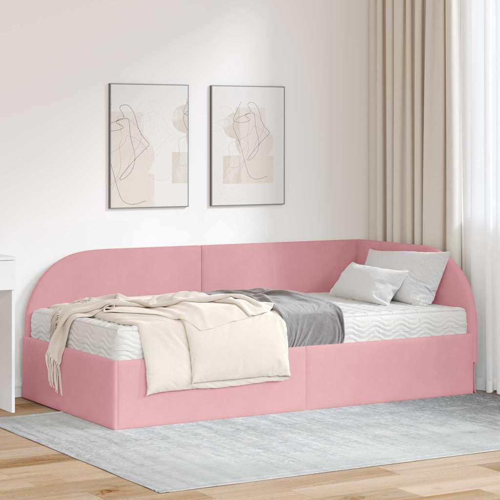 Eckbettgestell mit Matratze 2 stk. Rosa 90 x 200 cm Samt