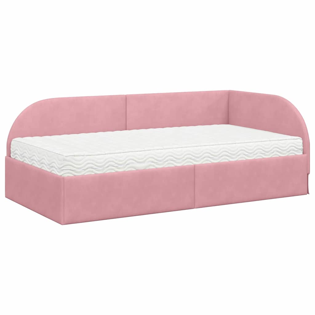 Eckbettgestell mit Matratze 2 stk. Rosa 90 x 200 cm Samt