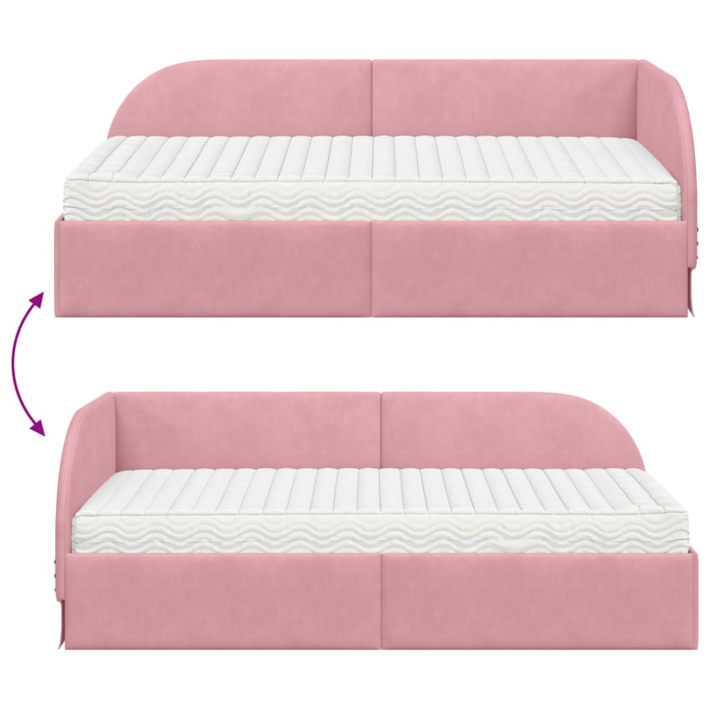 Eckbettgestell mit Matratze 2 stk. Rosa 90 x 200 cm Samt