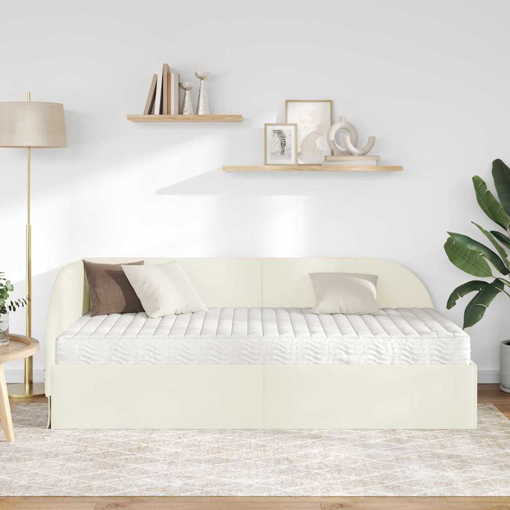 Eckbettgestell mit Matratze 2 stk. Creme 90 x 200 cm Samt