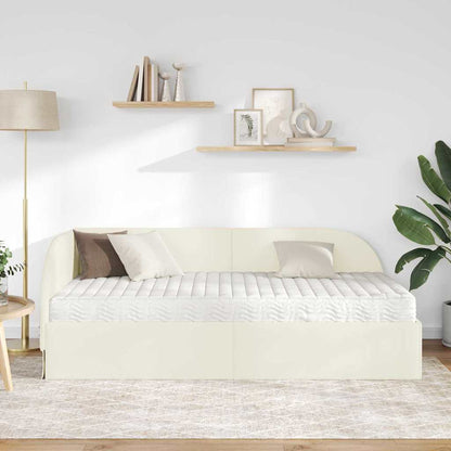 Eckbettgestell mit Matratze 2 stk. Creme 90 x 200 cm Samt