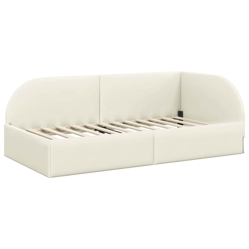 Eckbettgestell mit Matratze 2 stk. Creme 90 x 200 cm Samt