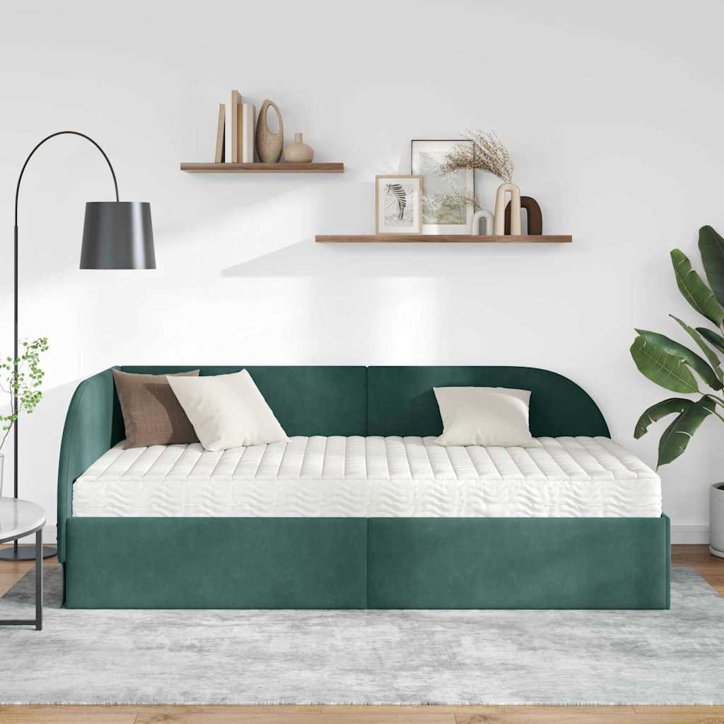 Eckbettgestell mit Matratze 2 stk. Dunkelgrün 100 x 200 cm Samt