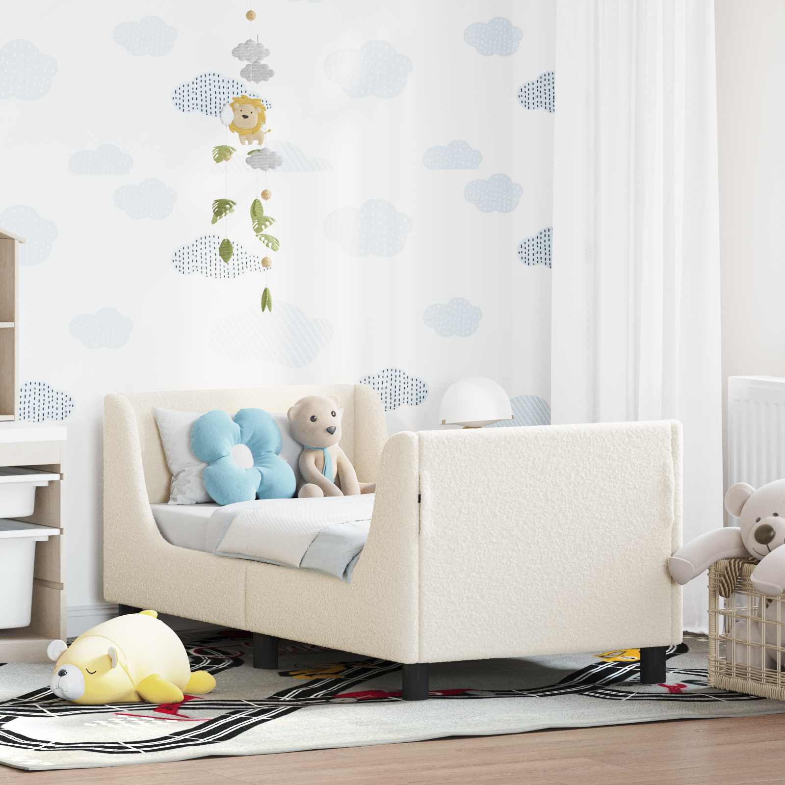 Kinderbettgestell mit Kopfteil Creme 70 x 140 cm Bouclé