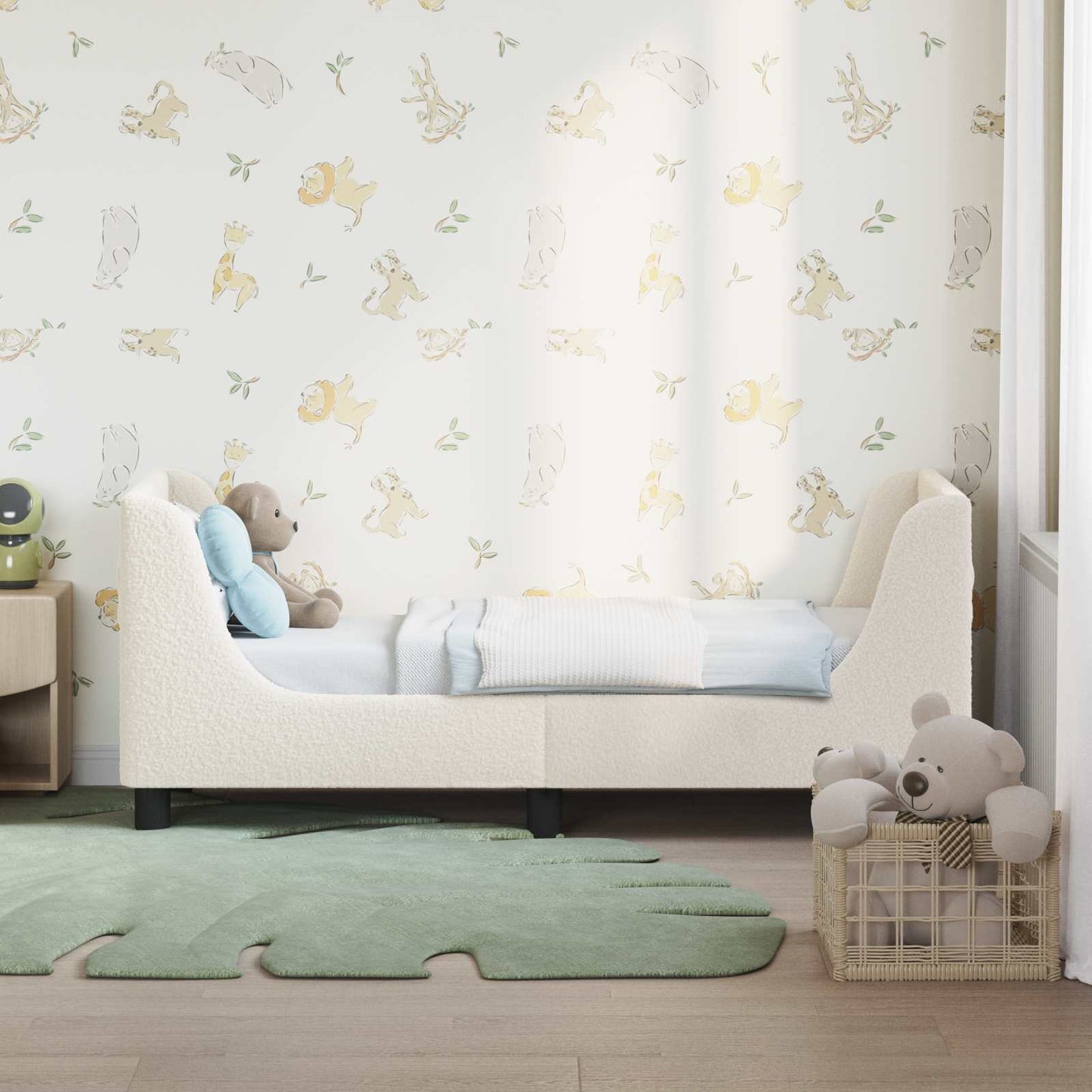 Kinderbettgestell mit Kopfteil Creme 70 x 140 cm Bouclé