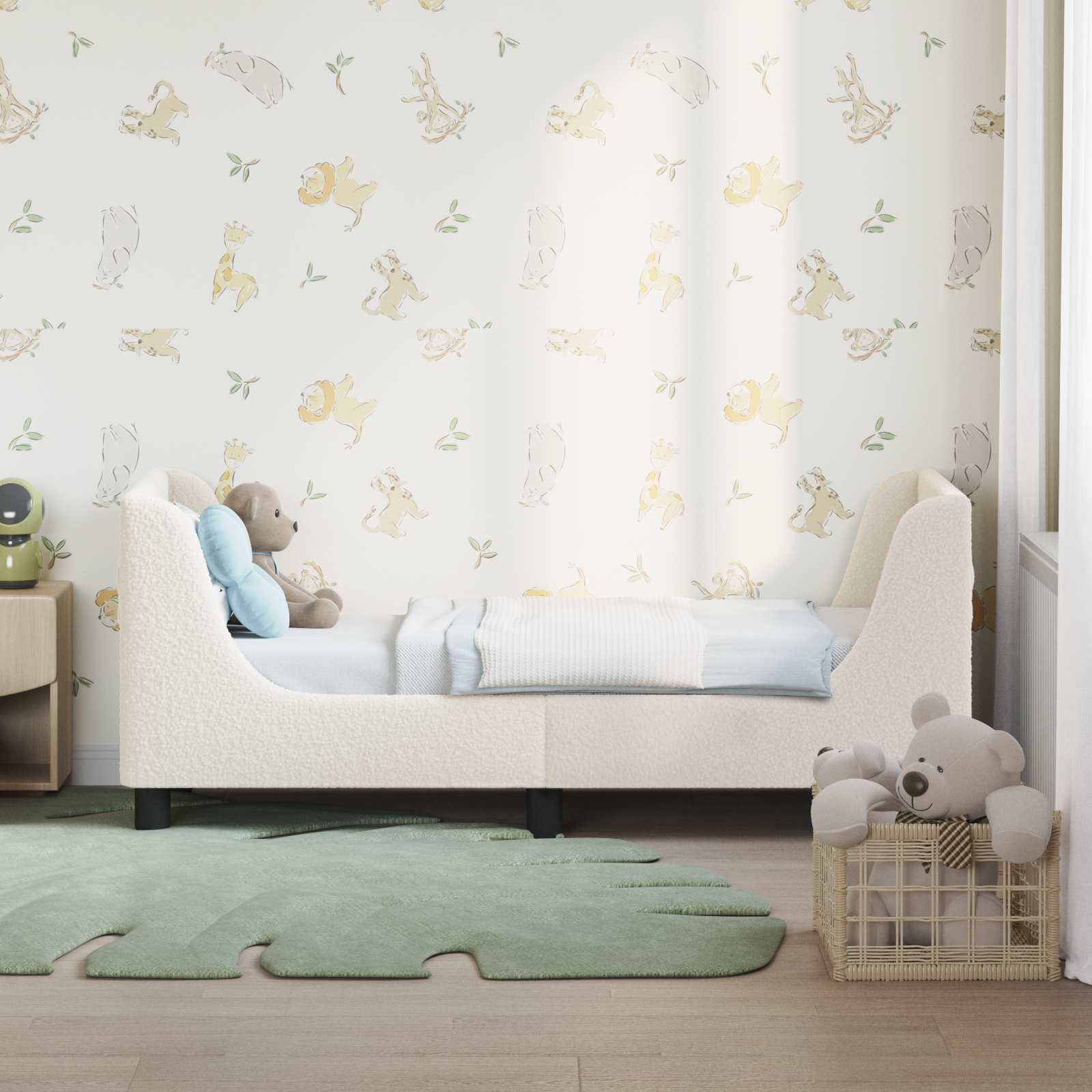 Kinderbettgestell mit Kopfteil Creme 70 x 140 cm Bouclé