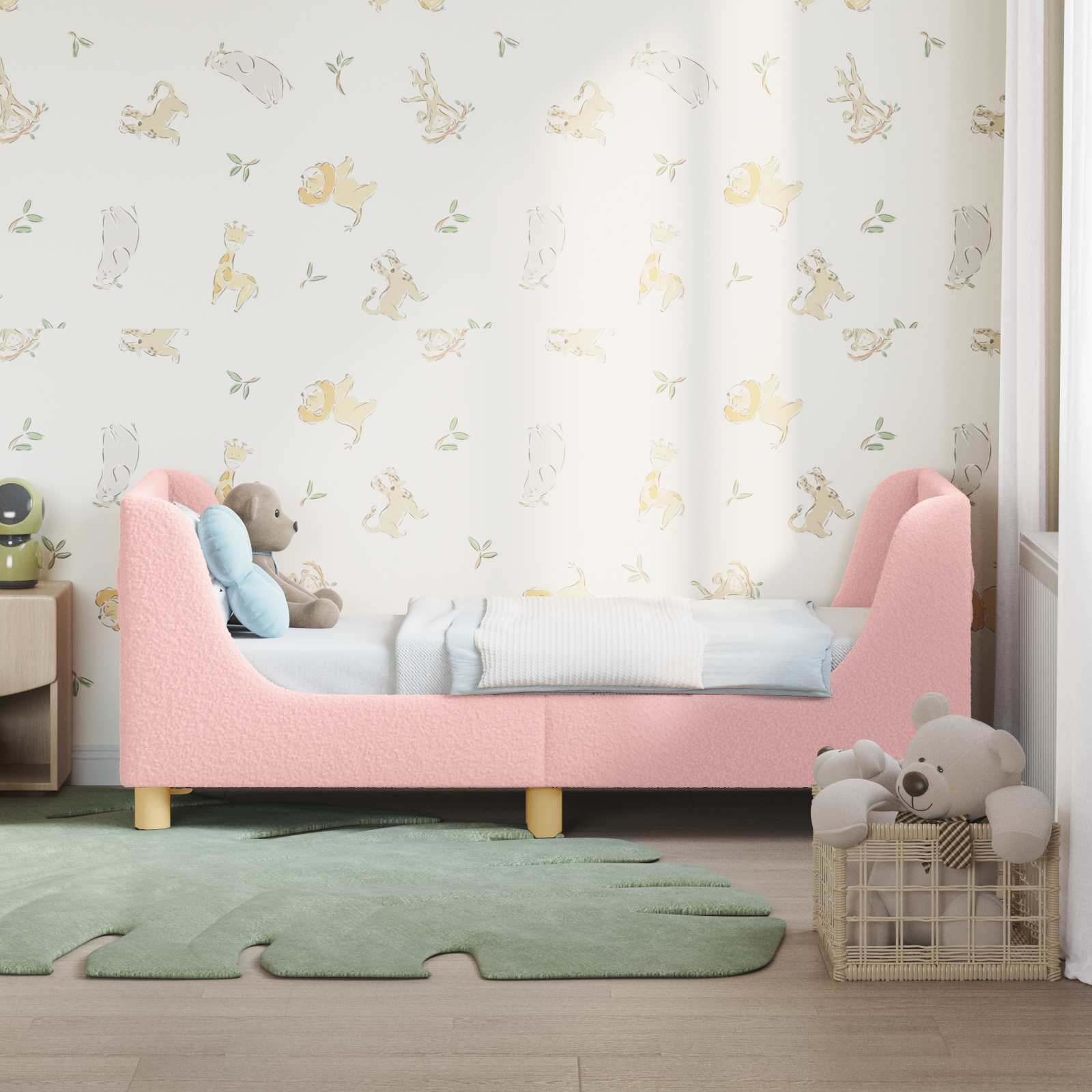 Kinderbettgestell mit Kopfteil Rosa 70 x 140 cm Bouclé