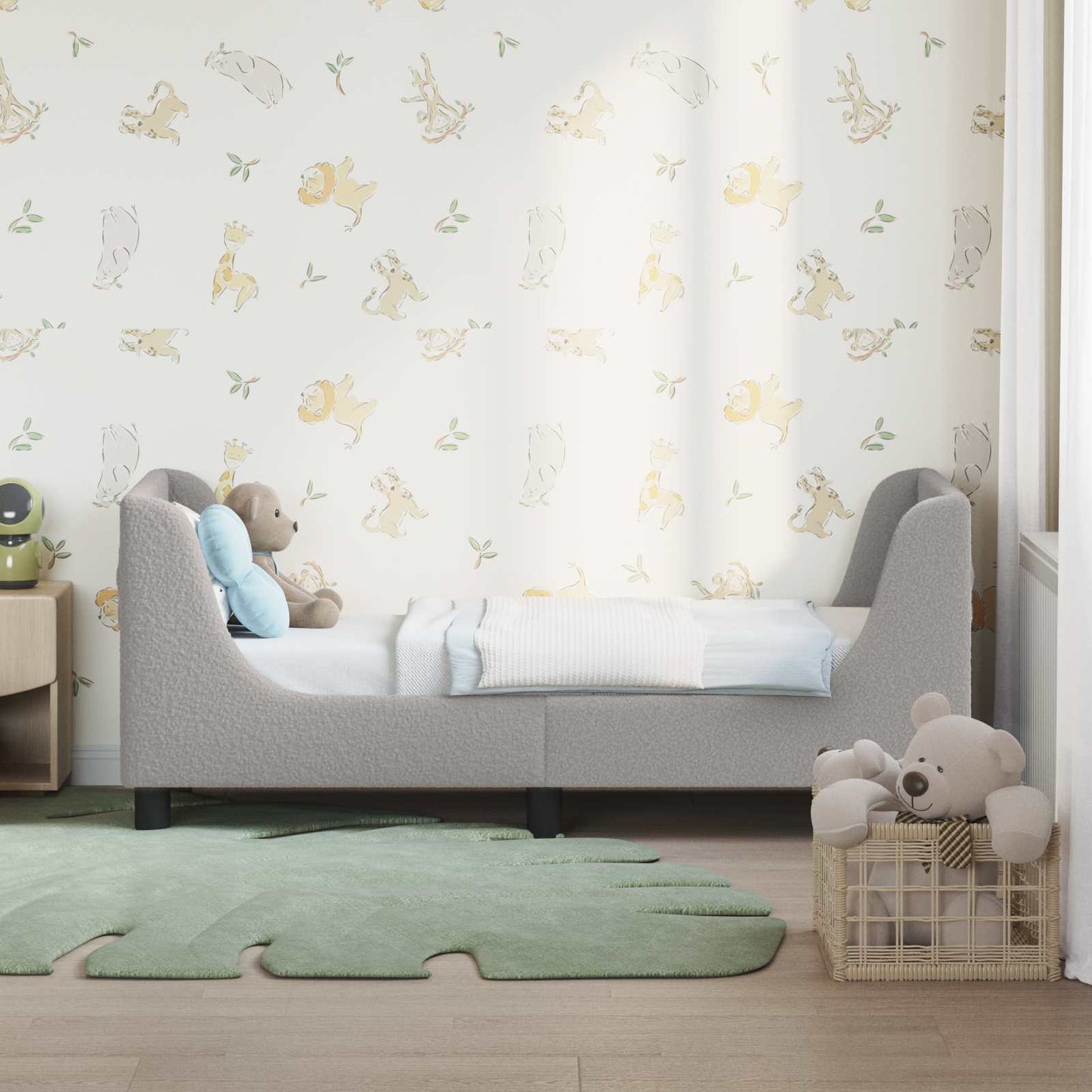 Kinderbettgestell mit Kopfteil Hellgrau 70 x 140 cm Bouclé