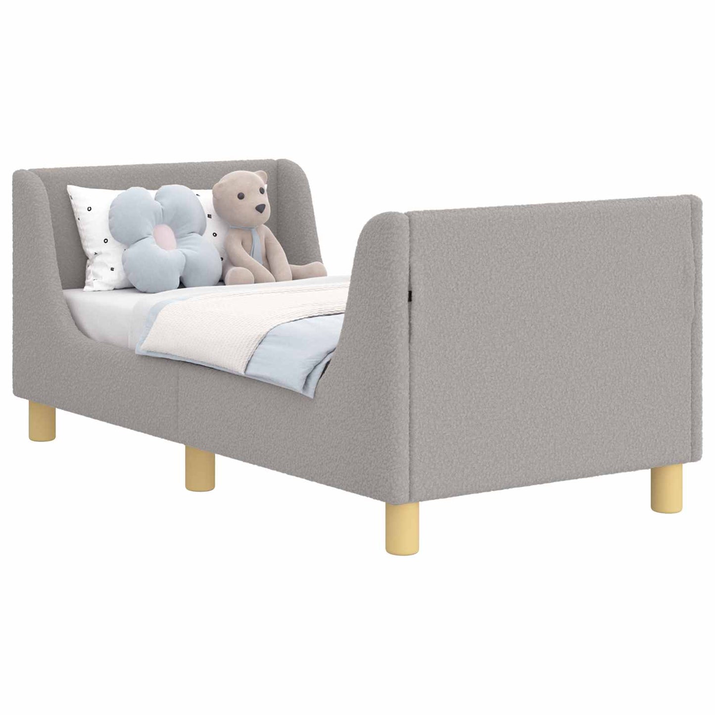 Kinderbettgestell mit Kopfteil Hellgrau 70 x 140 cm Bouclé