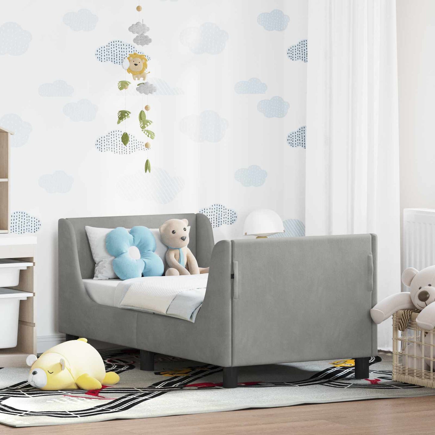 Kinderbettgestell mit Kopfteil Hellgrau 70 x 140 cm Samt