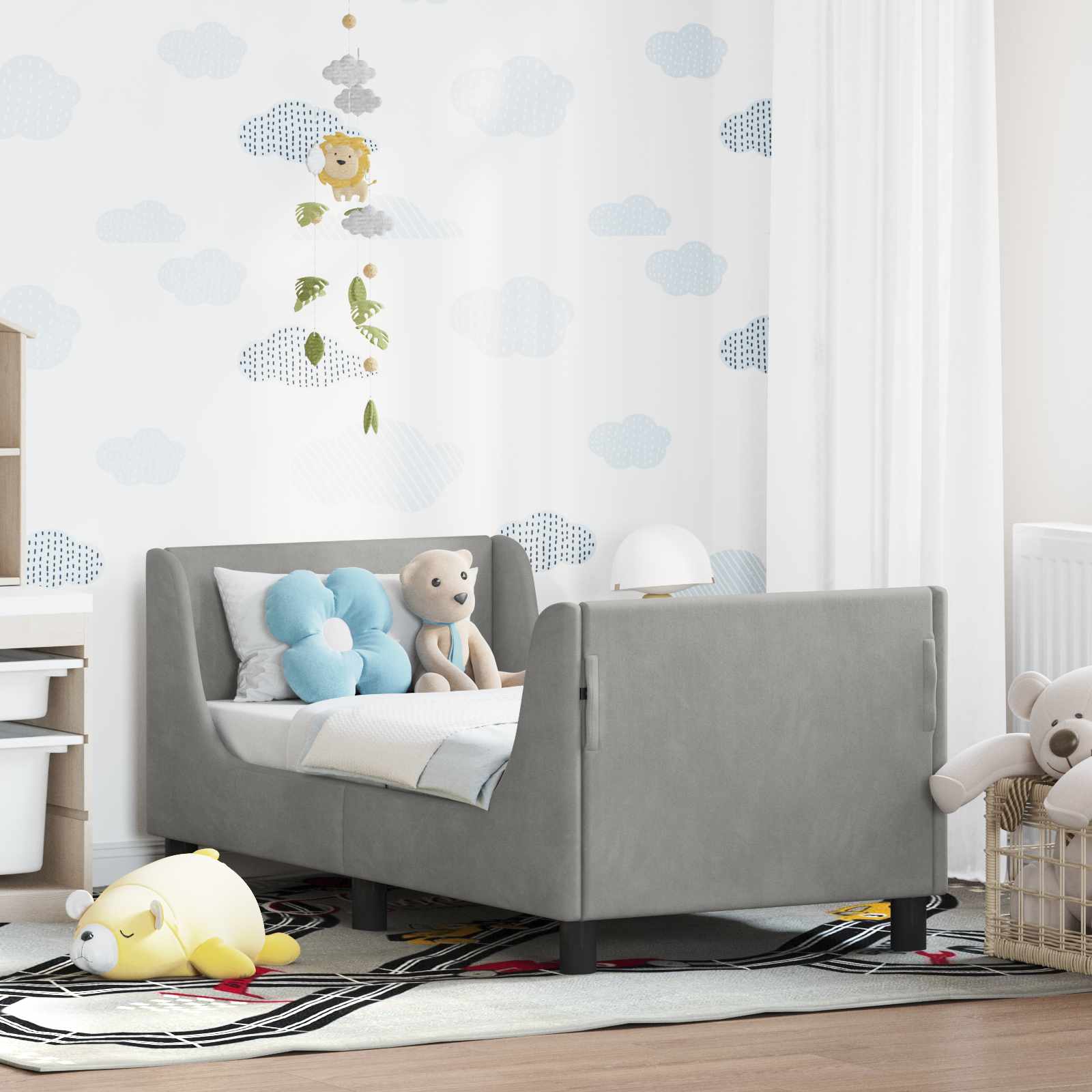 Kinderbettgestell mit Kopfteil Hellgrau 70 x 140 cm Samt