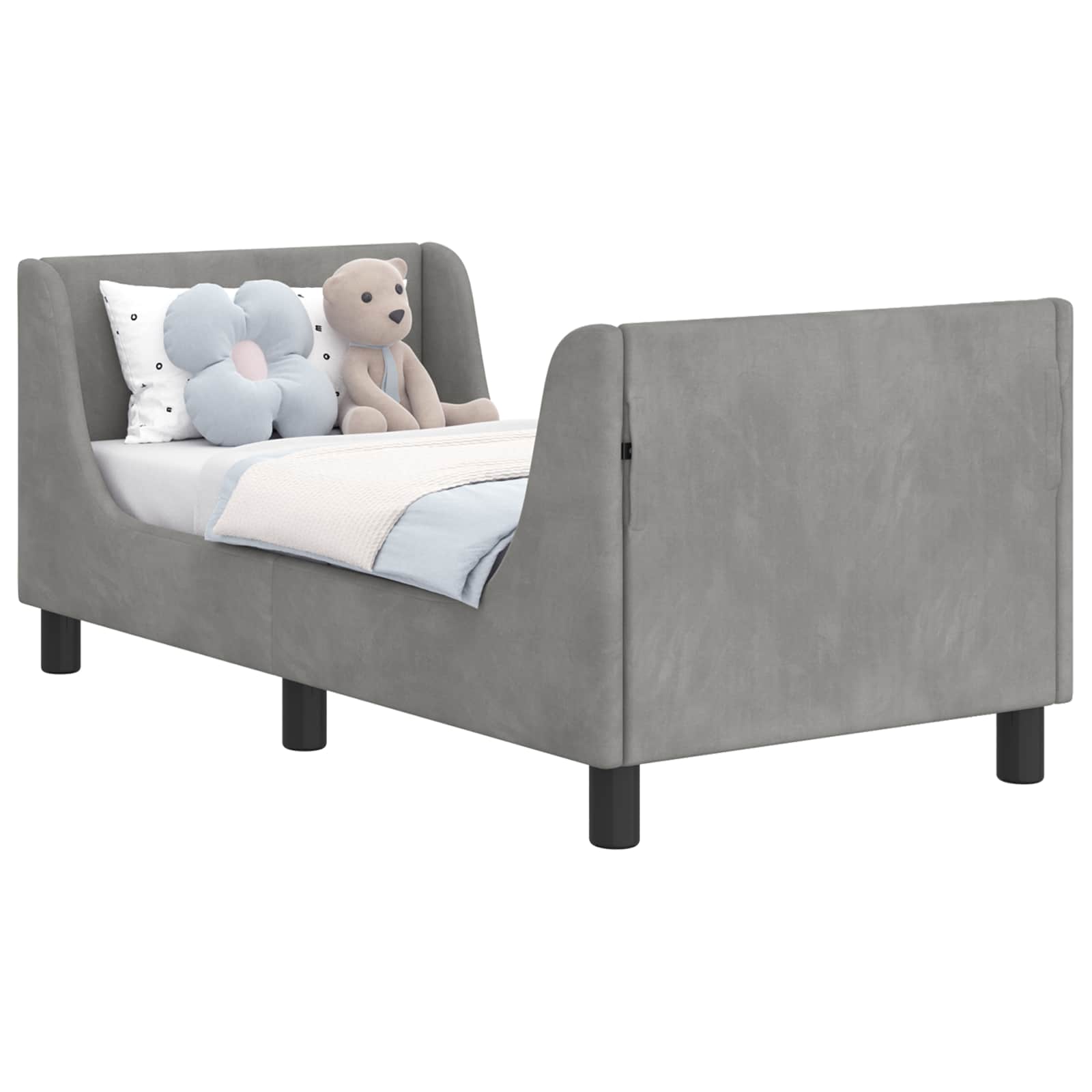 Kinderbettgestell mit Kopfteil Hellgrau 70 x 140 cm Samt