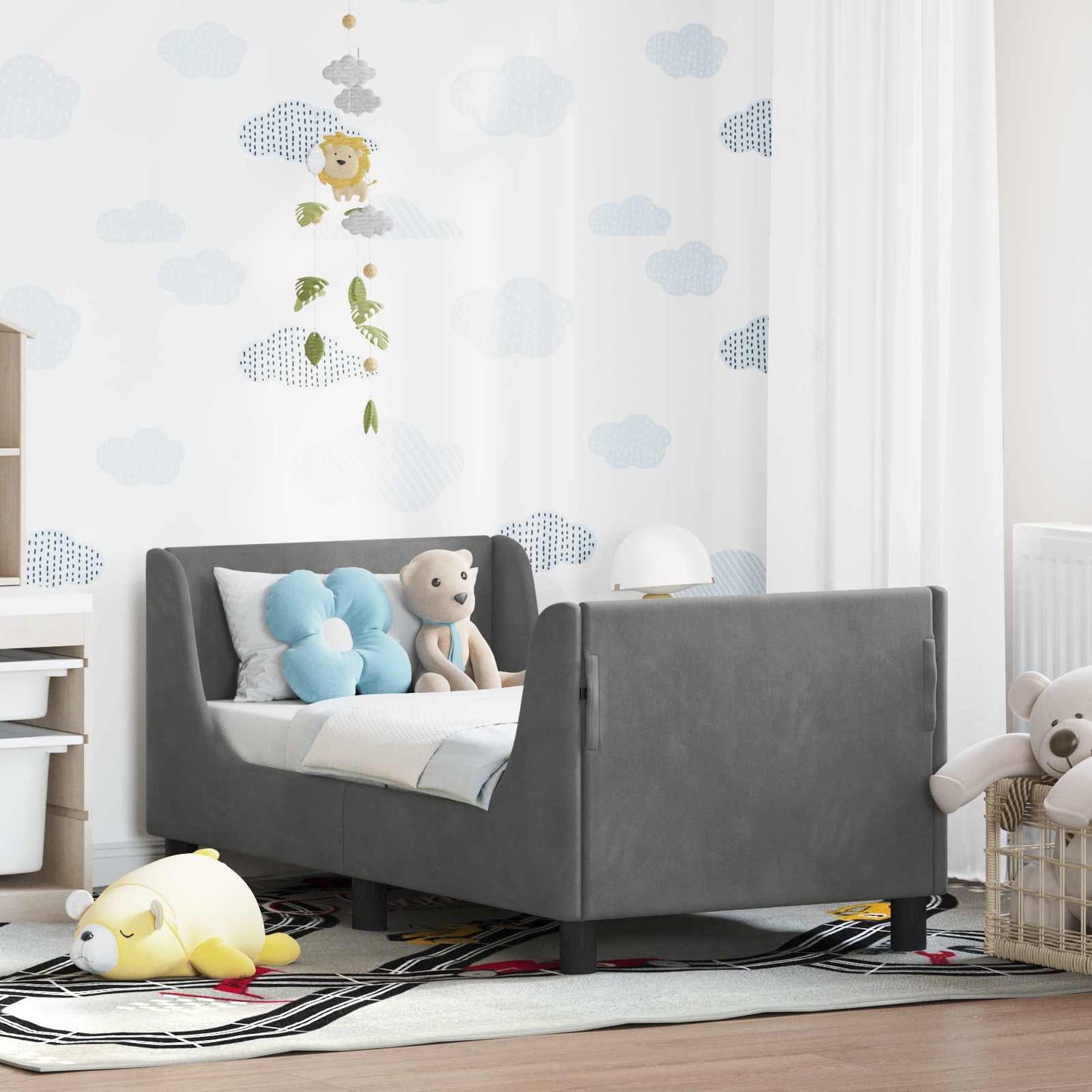 Kinderbettgestell mit Kopfteil Dunkelgrau 70 x 140 cm Samt