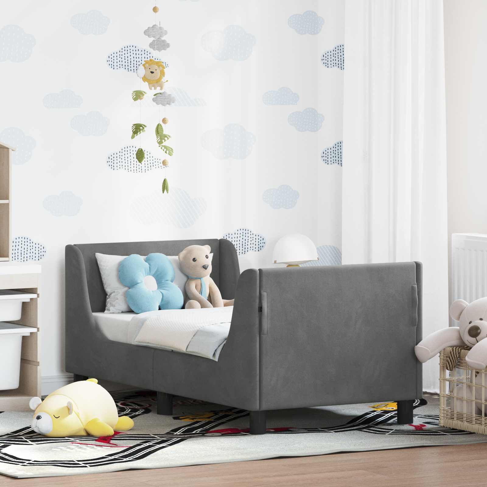 Kinderbettgestell mit Kopfteil Dunkelgrau 70 x 140 cm Samt